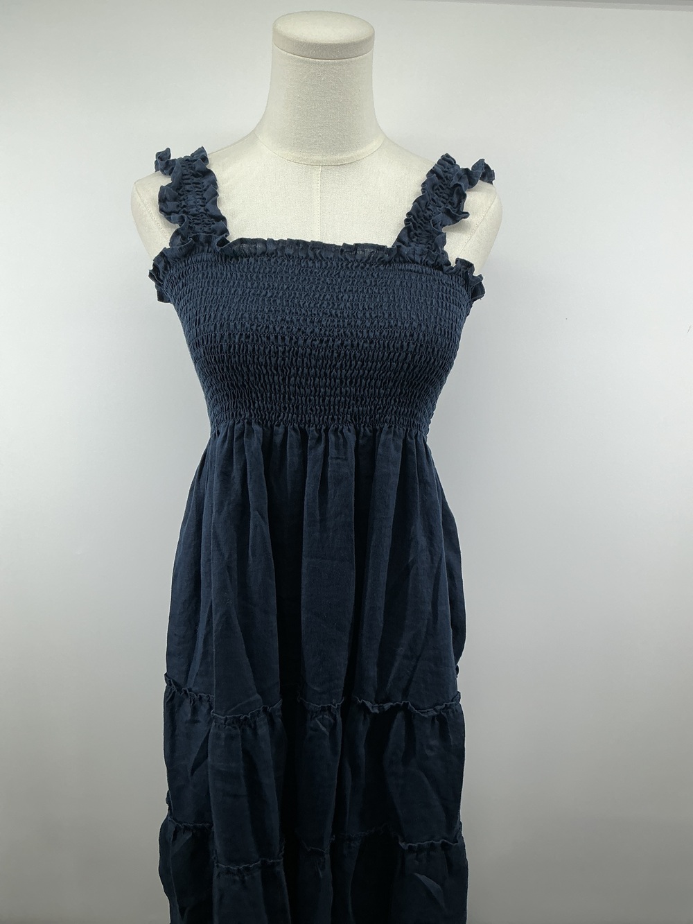 100% European Linen Smocked Midi Dress